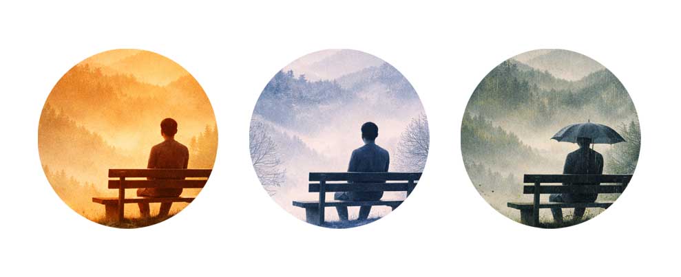 Like seasons, life moves through heat, rain, fog, and light.